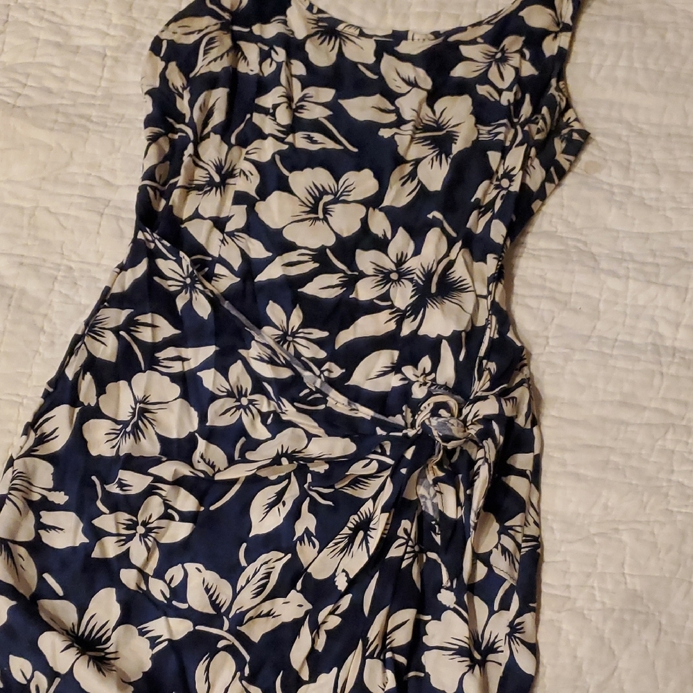 Jay Jacobs Floral Print Navy Blue Dress sz 3/4 Hawaiian Luau - Picture 2 of 5
